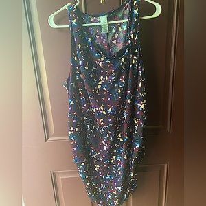 3x top blouse plus slinky floral rouched sides with shoulder detail tank